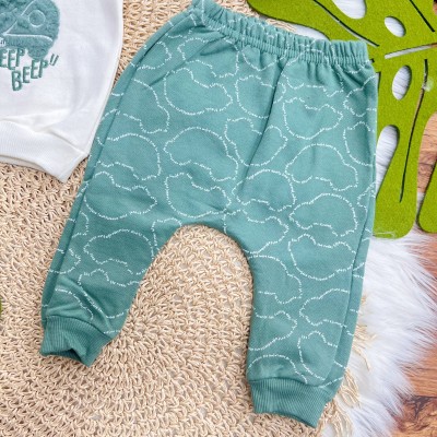 Conj. Casaco Fusquinha e Calça de Moletom - Off White e Verde